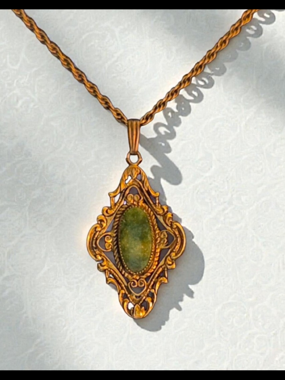Victorian-inspired or Edwardian revival Necklace, 12K Gold Filled / Green Stone